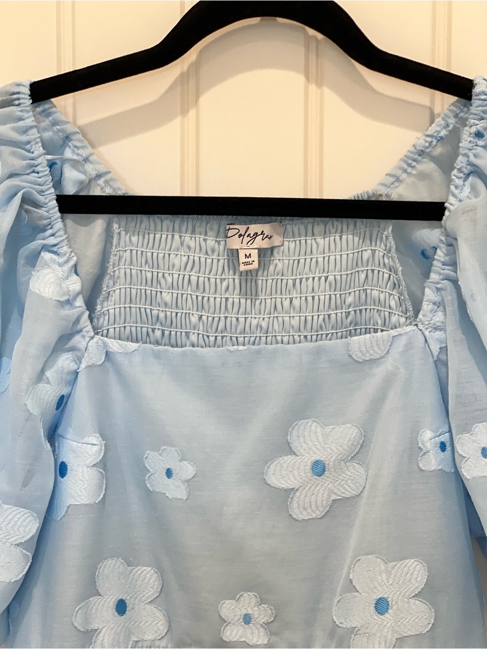Blue Floral Puff-Sleeve Dress with Square Neck - Picture 5 of 11